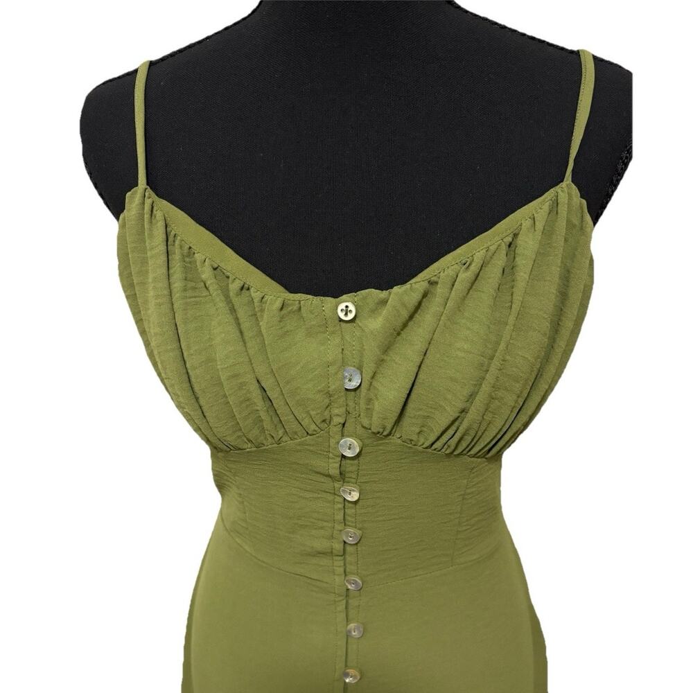 Forever 21 Olive Green Midi Dress L Sweetheart Button Front Cottagecore - Picture 6 of 9